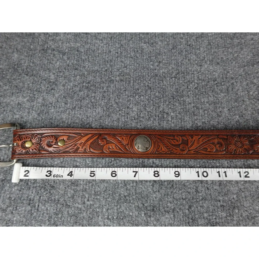 Custom‎ Leather Belt Bill Hand Tooled Western Cowboy Style Silver Buckle